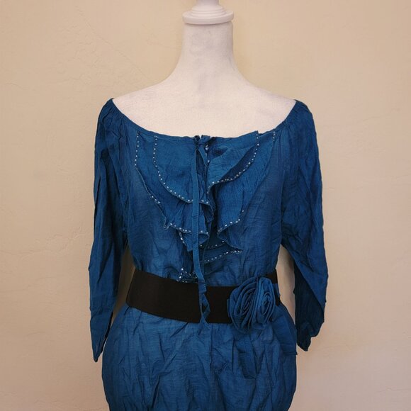 COPY - Ceres Y2K Blue Shirt with Belt, Size M, $25-NEW - Picture 2 of 5
